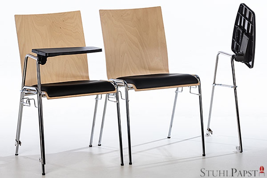 Ergonomischer Collegestuhl von Stuhlpapst mit praktischem Schreibtablar, ideal für produktive Lernumgebungen in Schulen und Seminaren.